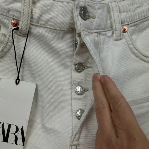 Zara High Waist Cropped Jeans Women's Size 30 Button Fly White Denim NWT - Picture 8 of 13